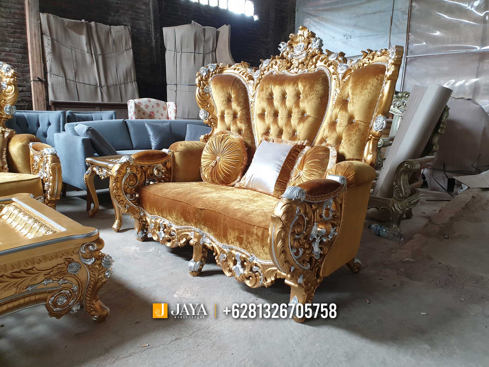 Luxury Gold Carving Sofa Tamu Mewah, Kursi Ganesha Termurah JM22