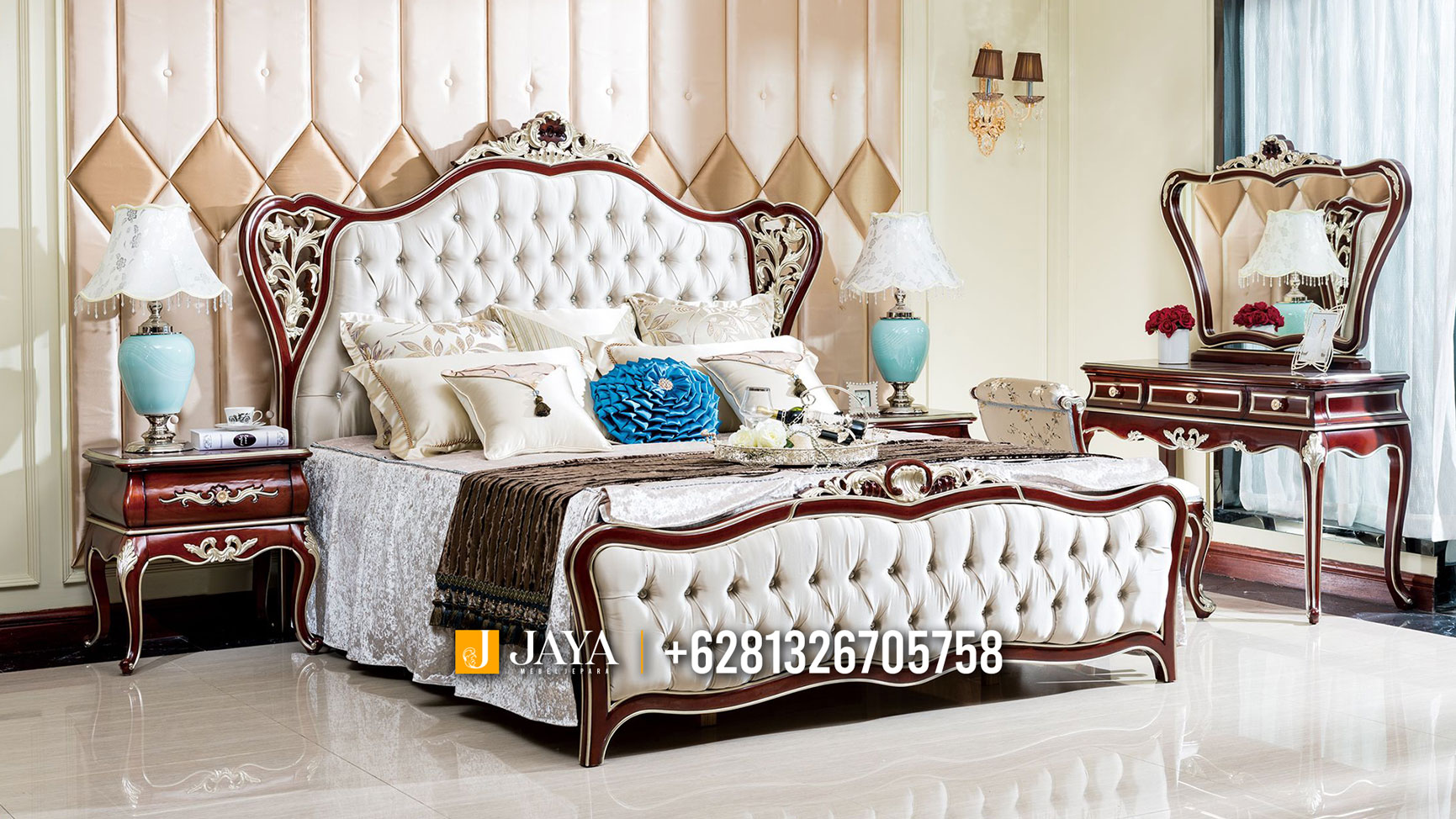 Harga Set Tempat Tidur Mewah Dipan Jati Klasik Luxury Carving Jepara JM140
