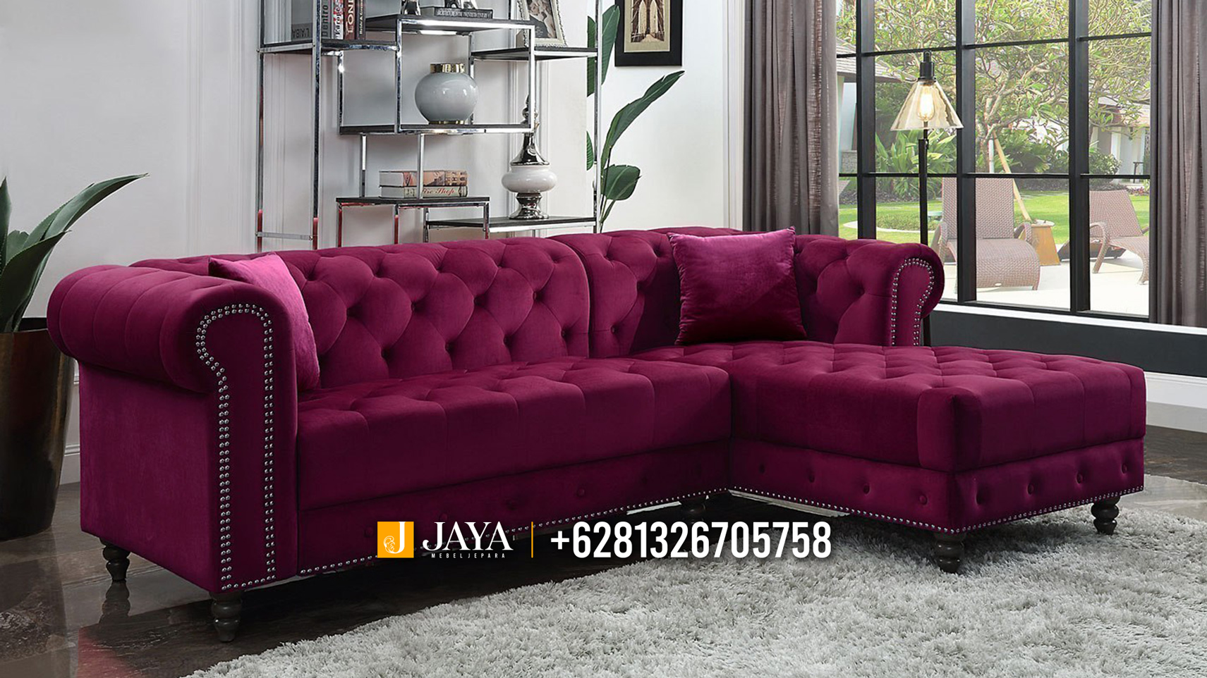 Kursi Sofa Sudut Chesterfield Jepara Luxury Magenta Elegant Color JM230