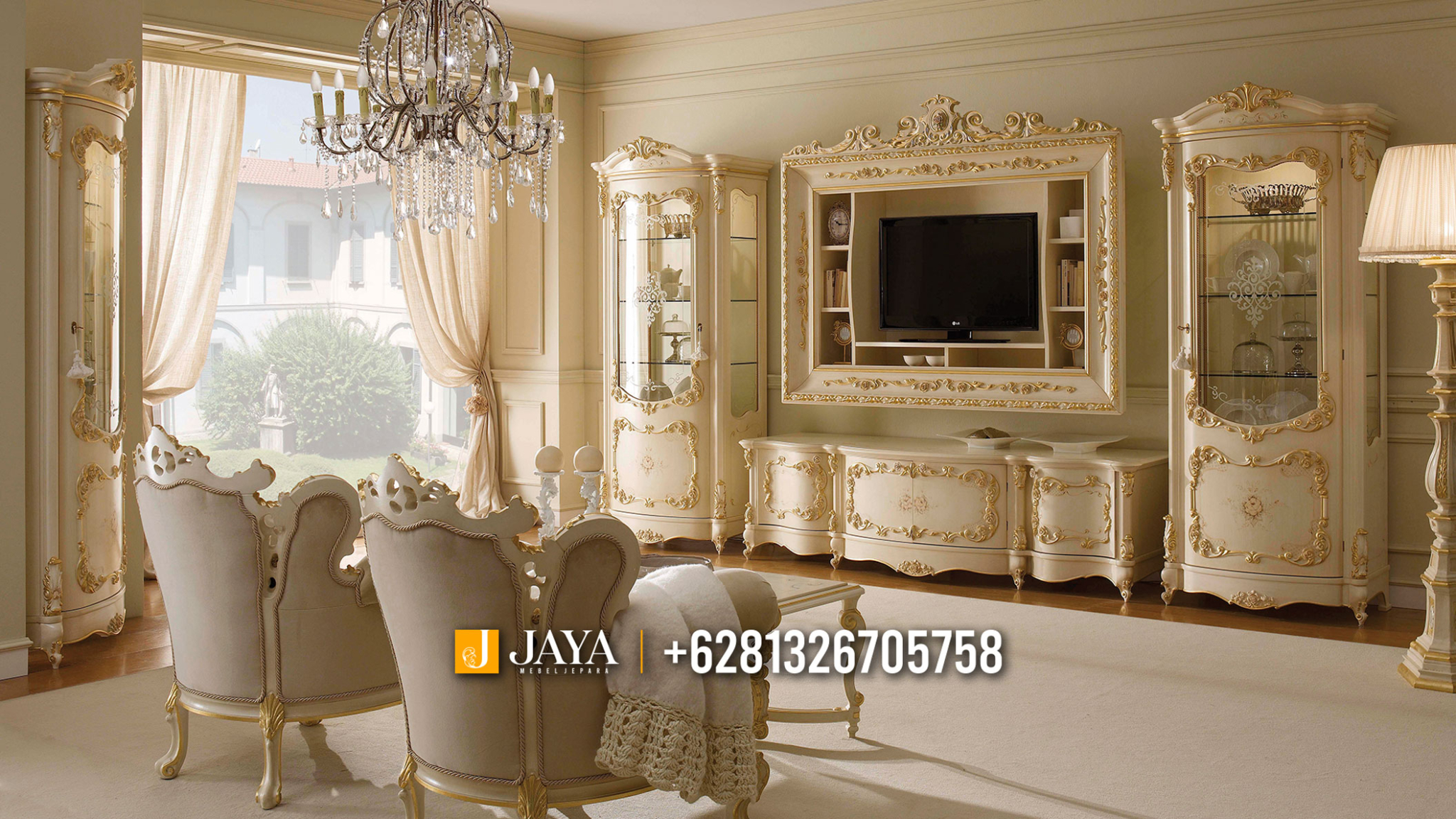 Lovely Interior Bufet TV Mewah Set Lemari Hias Ukiran Jepara Luxury JM109