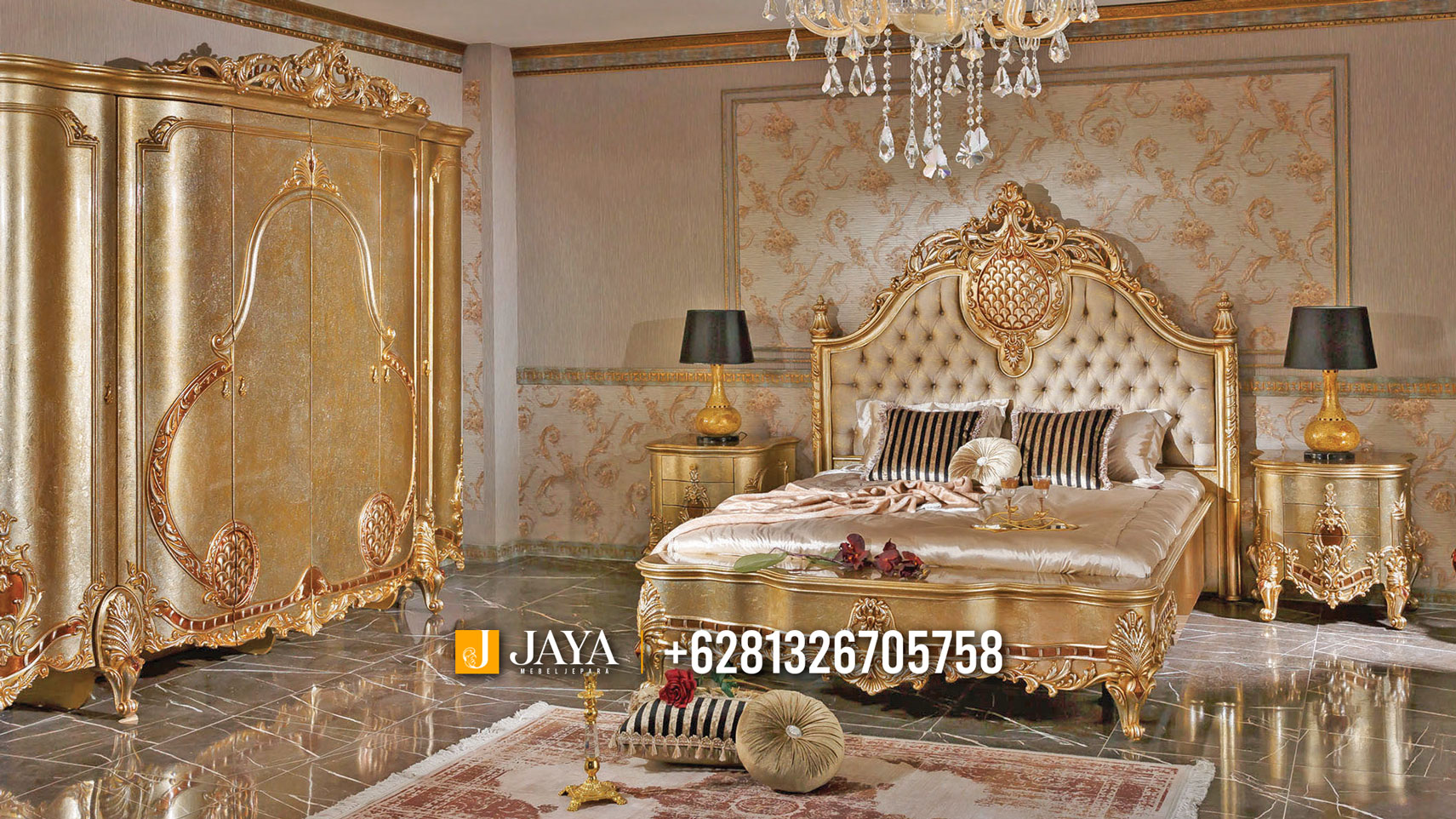 Luxury Golden Kamar Set Mewah Ukir Jepara Furniture Baru Murah JM151