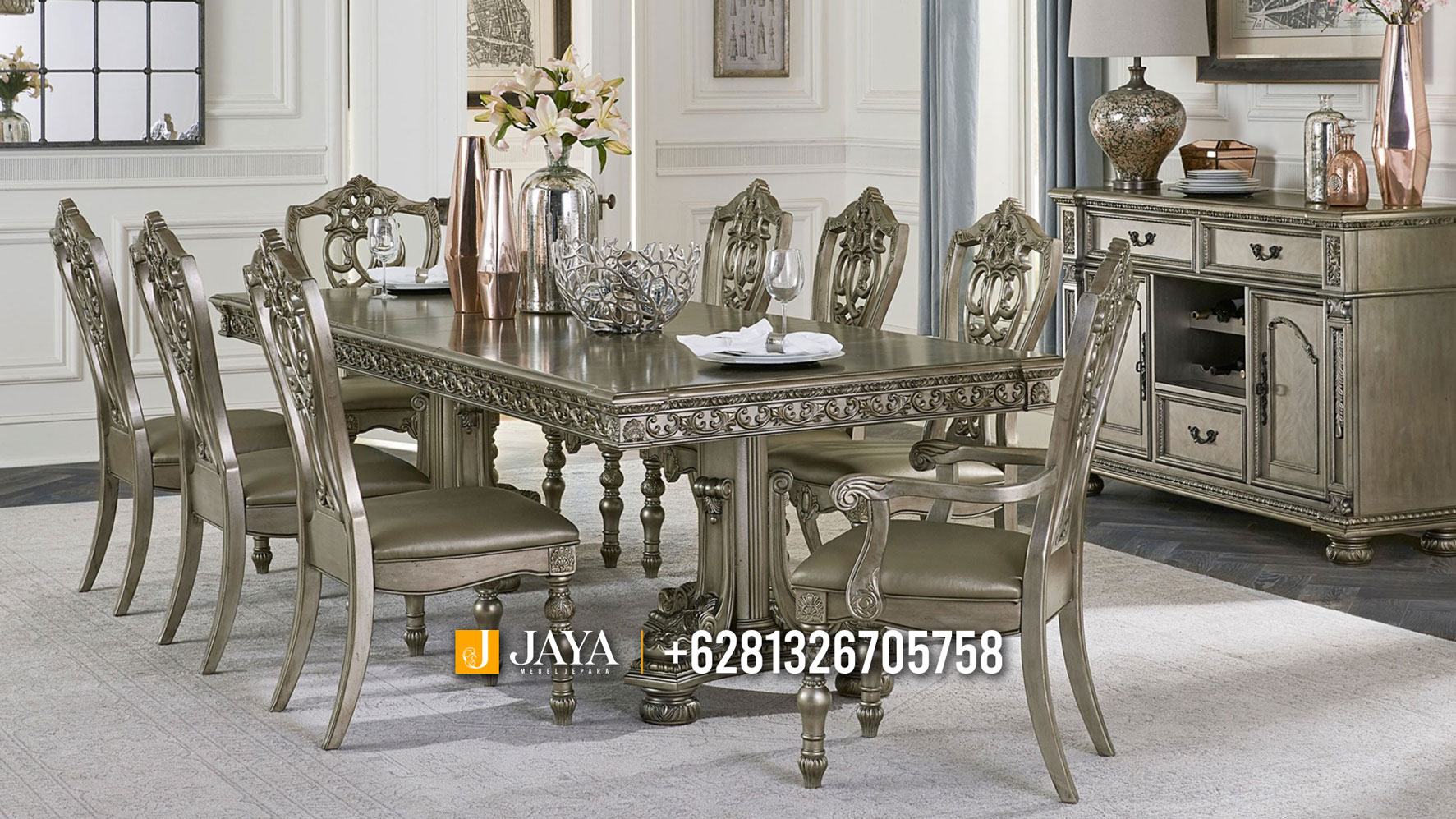 Meja Makan Desain Klasik Mewah Top Quality Furniture JM71