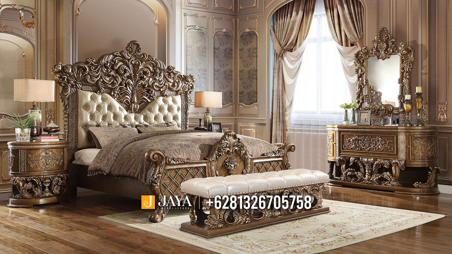New Tempat Tidur Jepara Mewah Terbaru Ivory Golden Luxury JM113