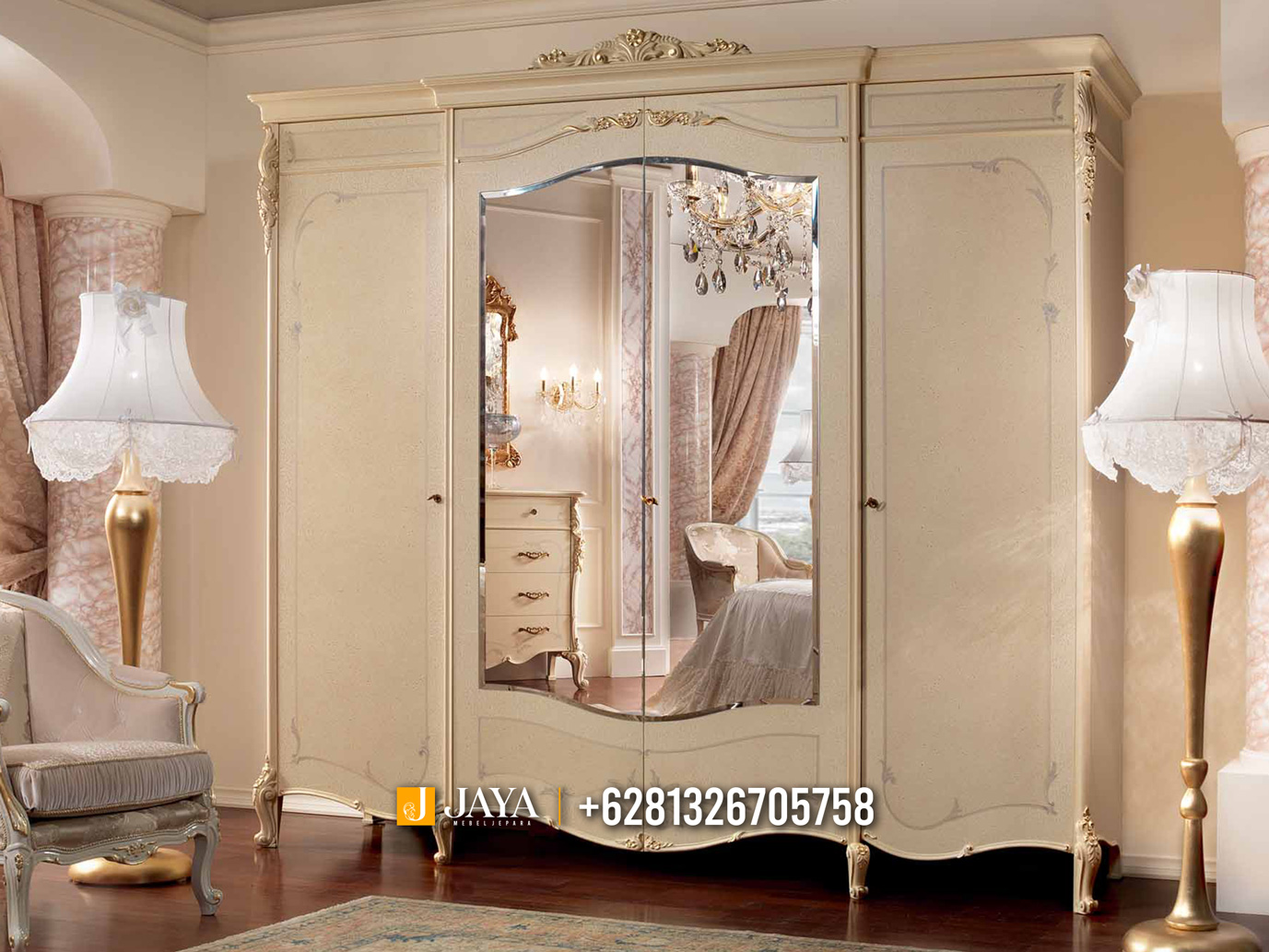 Best Price Lemari Pakaian Mewah Duco Ivory Luxury Furniture Jepara JM253