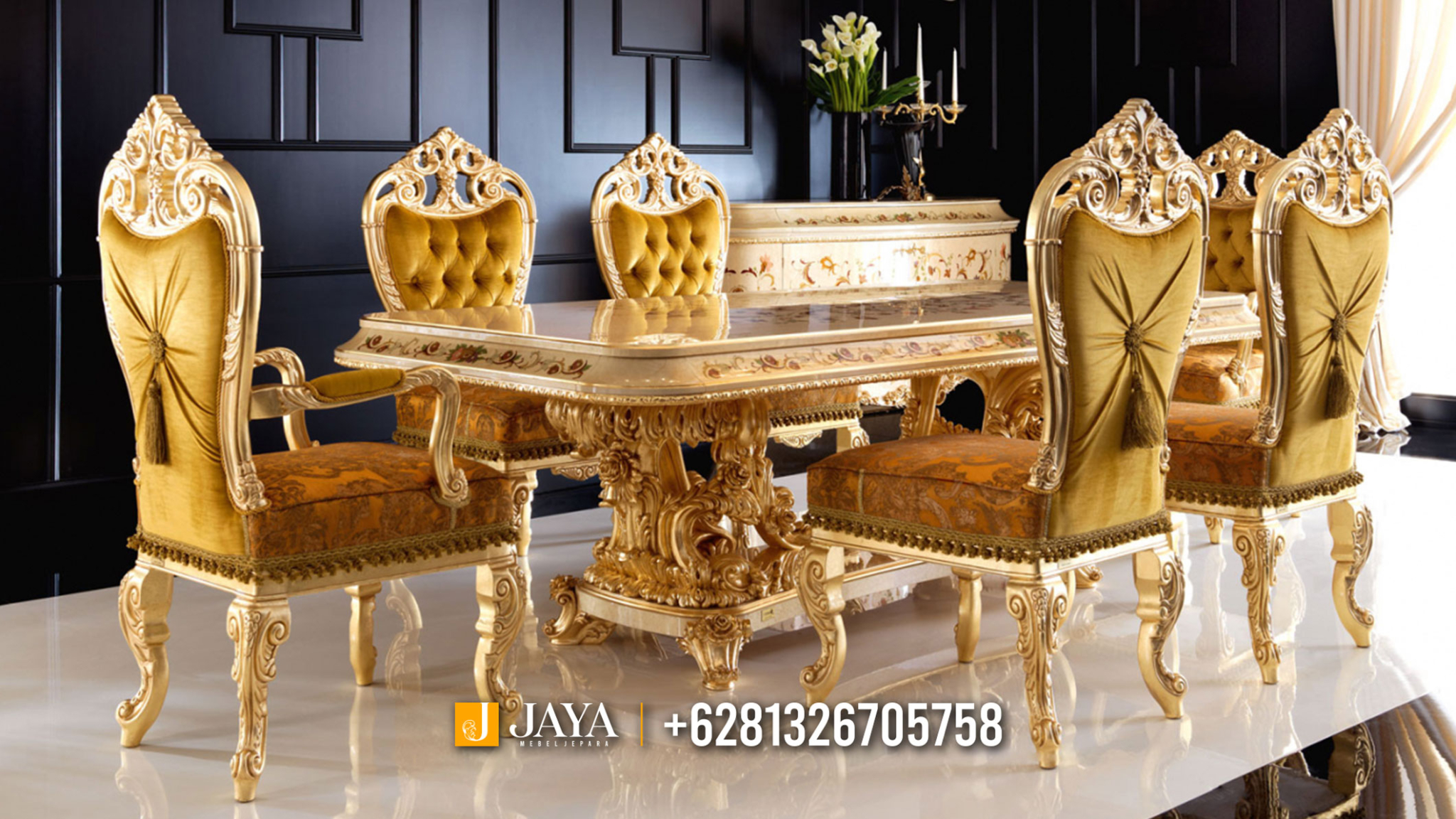 Meja Makan Mewah Jepara Luxury Carving Elegant Empire Terbaru JM358