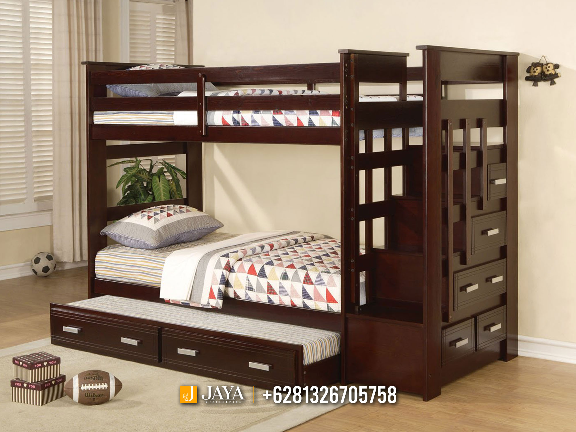 Tempat Tidur Anak Jati Tingkat Laci Multifungsi Top Furniture JM392