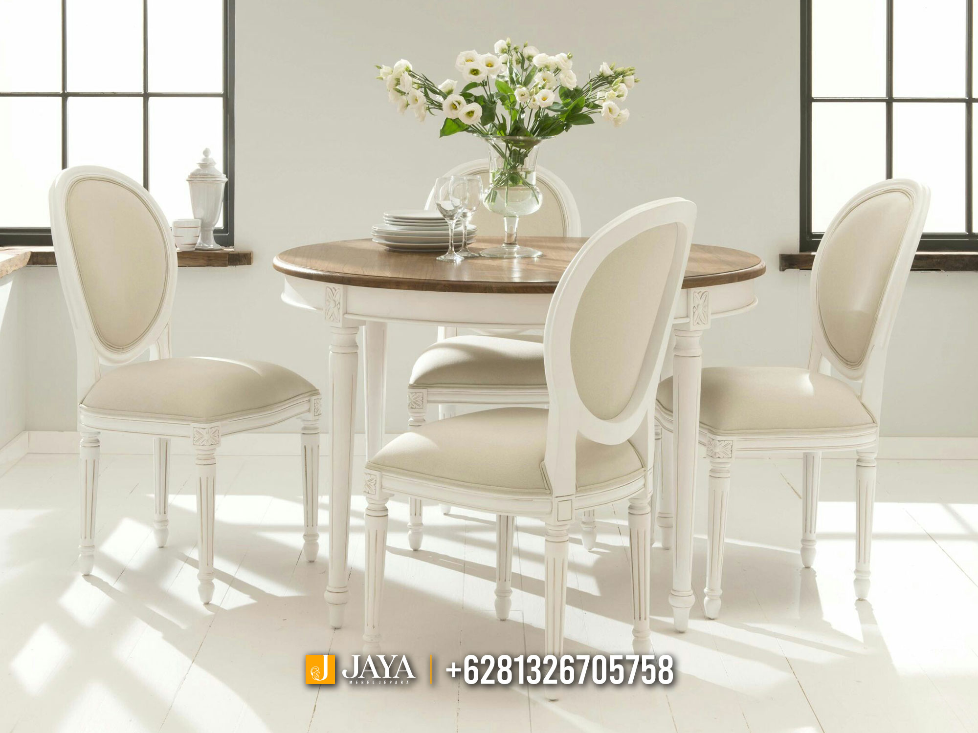 Aurora Meja Kursi Ruang Makan Minimalis Putih Unique Style JM425
