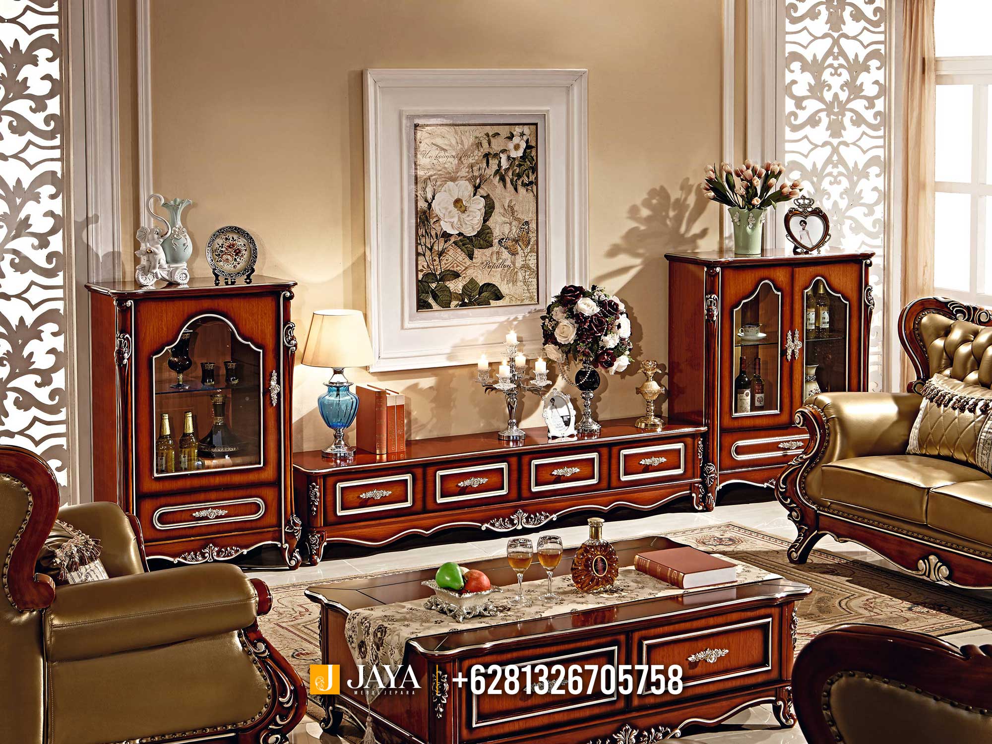Best Furniture Jepara Bufet TV Ukir Mewah Klasik Elegan Lucy JM526