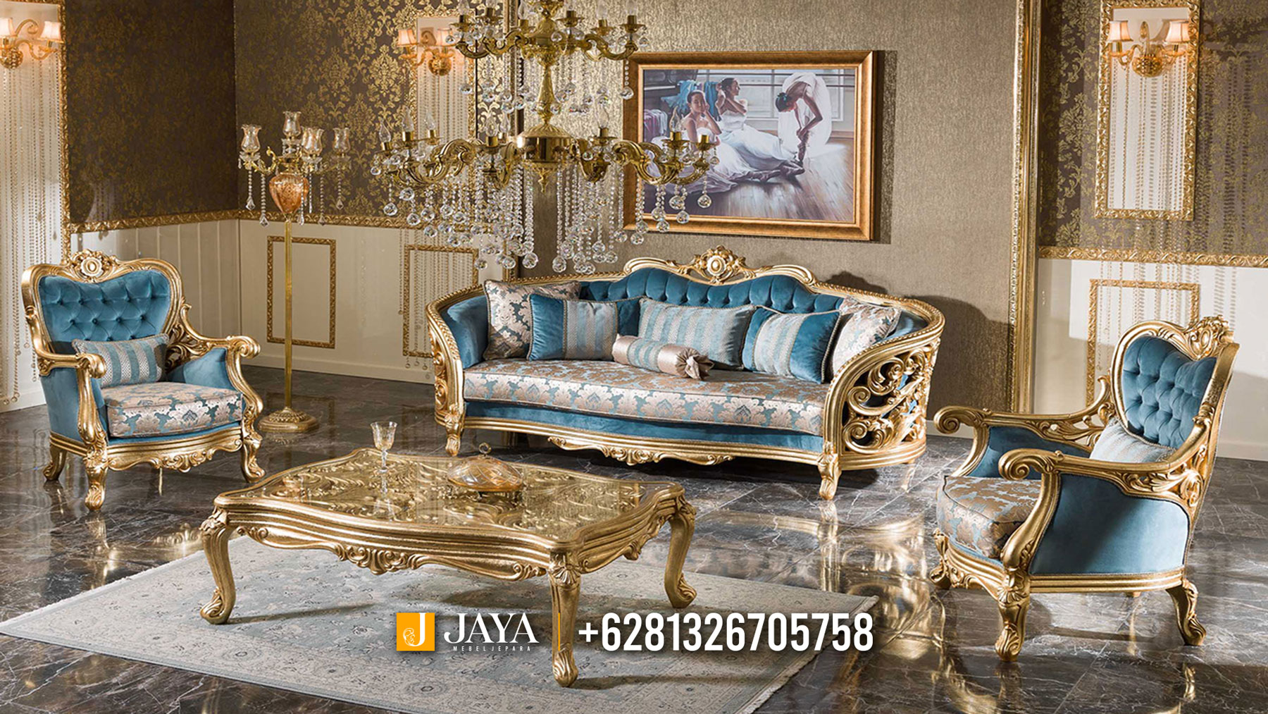 Famous Design Sofa Tamu Mewah Sultan Ukir Emas Furniture Jepara JM556