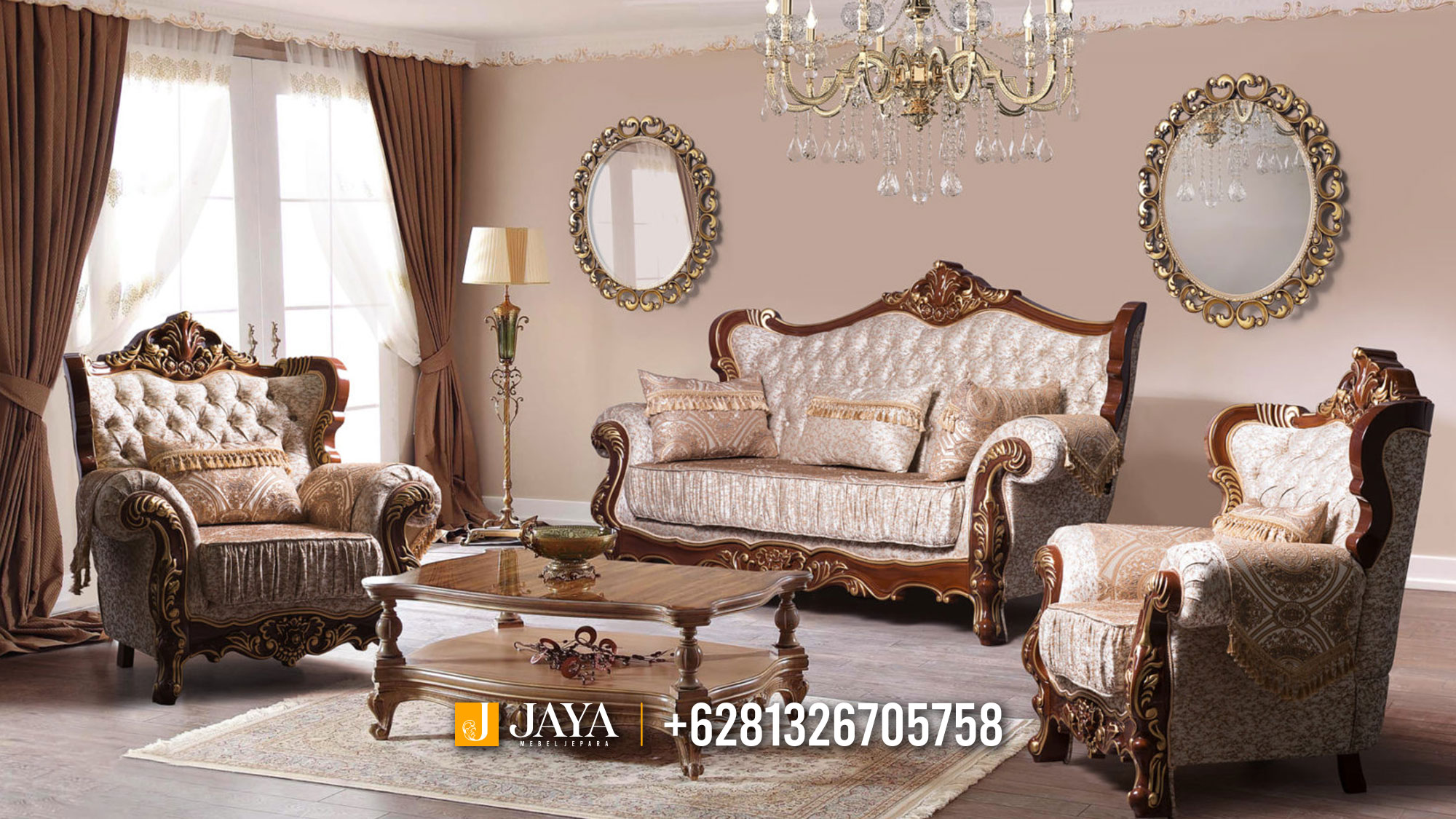 Sofa Tamu Mewah Jepara Jati Luxury Carving Natural Combination JM557
