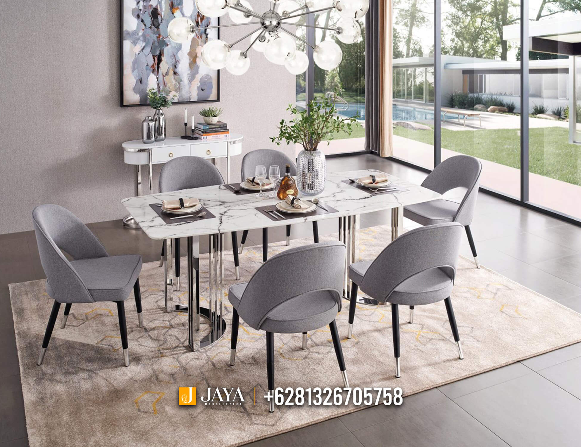 Meja Makan Minimalis Modern Terbaru Luxury Elegant Marmer JM793