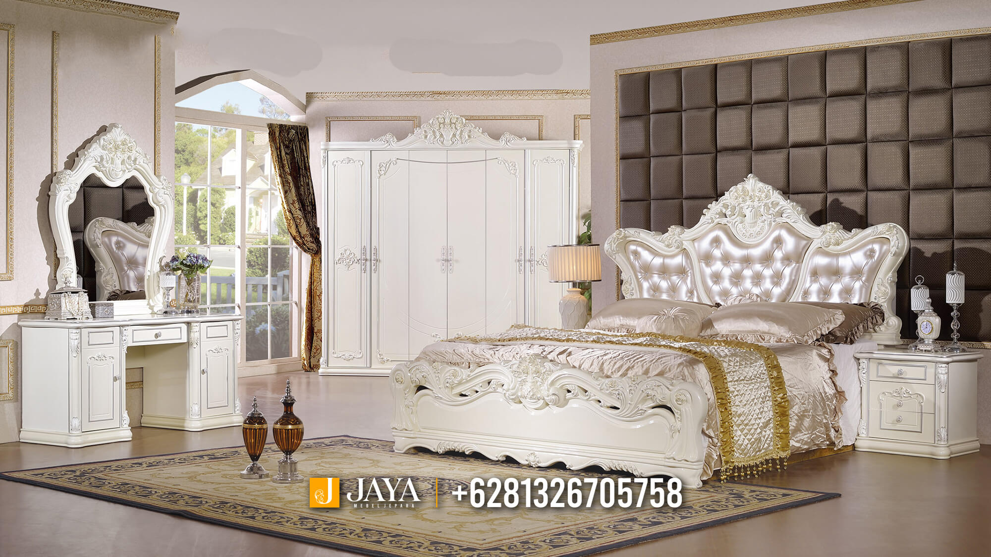 New Kamar Set Mewah Putih Duco Classic Luxury Carving JM715