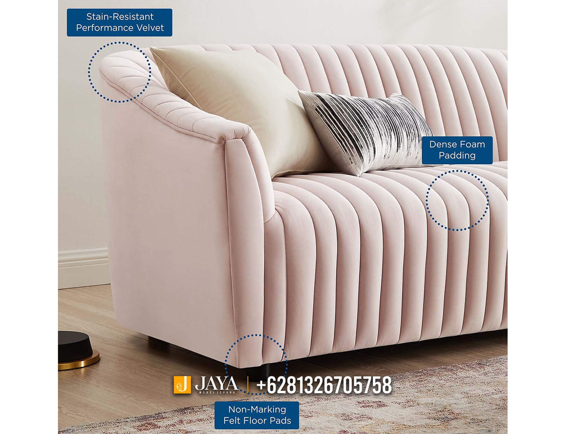 Sofa Minimalis Jepara New Sweety Pinky Soft Fabric JM768.2